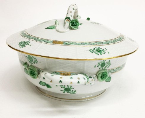 Chinese Bouquet Apponyi Green Porcelain Tureen with Handles from Herend-UCH-1224949