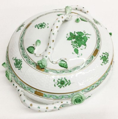 Chinese Bouquet Apponyi Green Porcelain Tureen with Handles from Herend-UCH-1224950