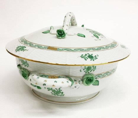 Chinese Bouquet Apponyi Green Porcelain Tureen with Handles from Herend-UCH-1224949