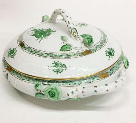 Chinese Bouquet Apponyi Green Porcelain Tureen with Handles from Herend-UCH-1224950