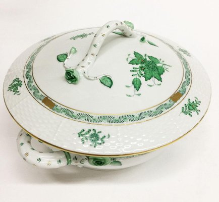 Chinese Bouquet Apponyi Green Porcelain Tureen with Handles from Herend-UCH-1224949