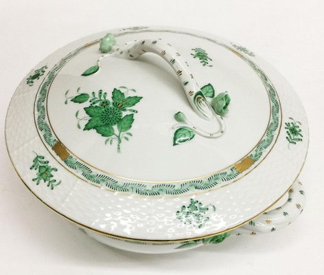 Chinese Bouquet Apponyi Green Porcelain Tureen with Handles from Herend-UCH-1224949