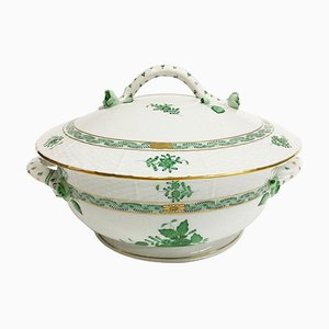 Chinese Bouquet Apponyi Green Porcelain Tureen with Handles from Herend-UCH-1224949