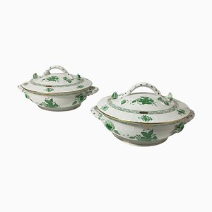 Chinese Bouquet Apponyi Green Porcelain Tureens with Handles from Herend, Set of 2-UCH-1224521