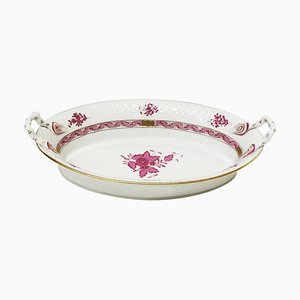 Chinese Bouquet Raspberry Porcelain Bread Basket from Herend Hungary-UCH-1224854