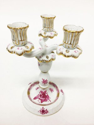 Chinese Bouquet Raspberry Porcelain Candleholders from Herend Hungary, Set of 4-UCH-1224474