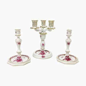 Chinese Bouquet Raspberry Porcelain Candleholders from Herend Hungary, Set of 4-UCH-1224474