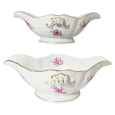 Chinese Bouquet Raspberry Porcelain Gravy Boats from Herend Hungary, Set of 2-UCH-1224464