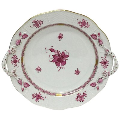 Chinese Bouquet Raspberry Porcelain Round Dish or Chop Plate from Herend Hungary-UCH-1224852