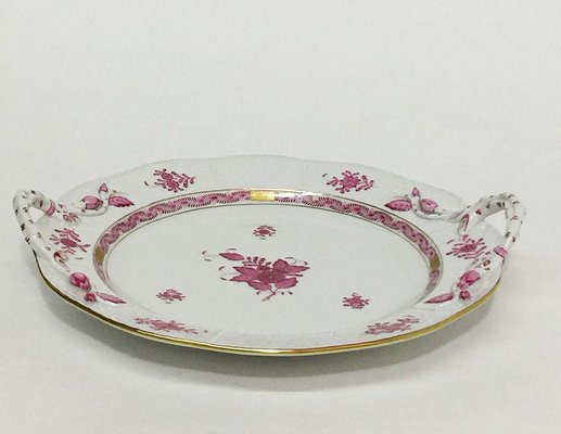 Chinese Bouquet Raspberry Porcelain Round Dish or Chop Plate from Herend Hungary-UCH-1224852