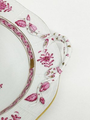 Chinese Bouquet Raspberry Porcelain Round Dish or Chop Plate from Herend Hungary-UCH-1224852