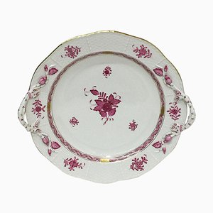 Chinese Bouquet Raspberry Porcelain Round Dish or Chop Plate from Herend Hungary-UCH-1224852