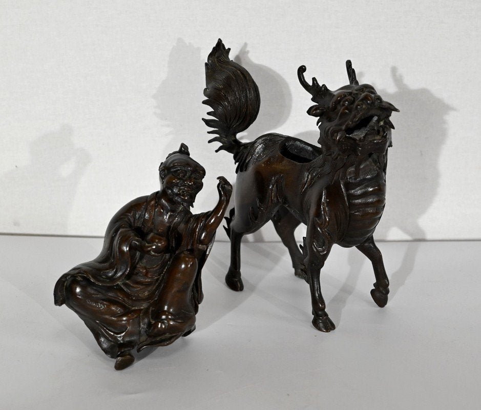 Chinese Bronze Figure with Foo Dog, Early 1900s