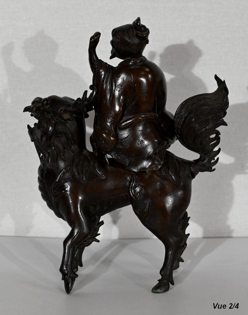 Chinese Bronze Figure with Foo Dog, Early 1900s