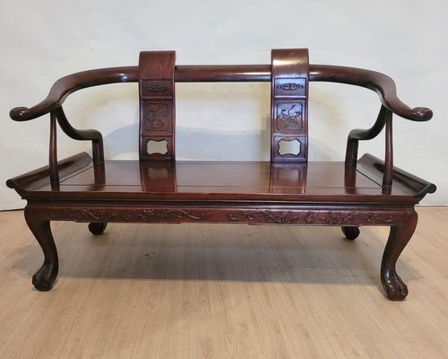 Chinese Carved Wooden Bench Seat, Late 19th Century-SYQ-1726175