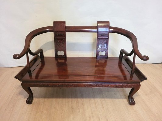 Chinese Carved Wooden Bench Seat, Late 19th Century-SYQ-1726175