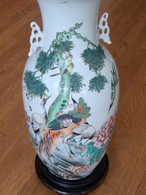 Chinese Celadon Porcelain Vase Decorated with Birds, Flowers, Vegetation, China, 19th Century-QCI-2036730