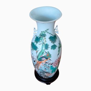 Chinese Celadon Porcelain Vase Decorated with Birds, Flowers, Vegetation, China, 19th Century-QCI-2036730