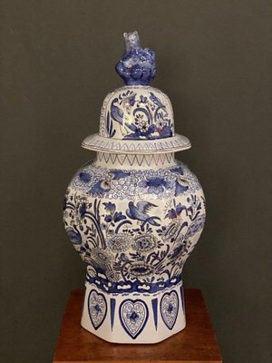 Chinese Delft Decor Fô dog Vase, Mid-20th Century-QKG-1765004