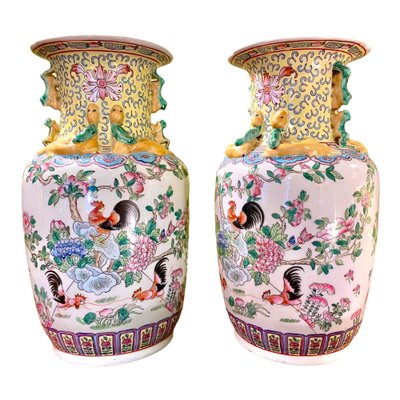 Chinese Famille Rose Vases, Set of 2-HLV-1738463