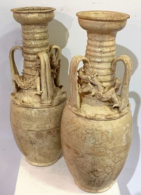 Chinese Funerary Terracotta Glazed Vases, Set of 2-IKW-823951