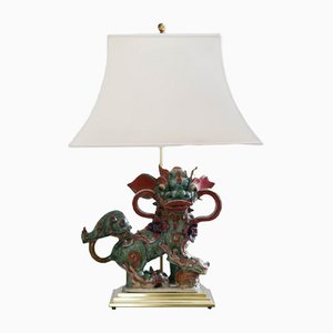 Chinese Glazed Stoneware Buddhist Lion Table Lamps on Brass Base, Villa Giuseppina, Set of 2-MNF-1311251