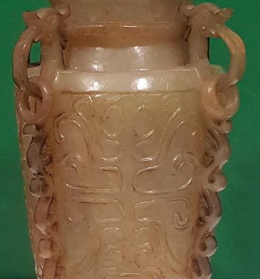 Chinese Green Jade Censer with Wooden Base Friezed with Decorations, 1920s-ZCI-751995