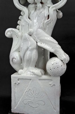 Chinese Guardian Lions in White Ceramic, Set of 2-XNH-1804483