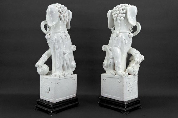 Chinese Guardian Lions in White Ceramic, Set of 2-XNH-1804483