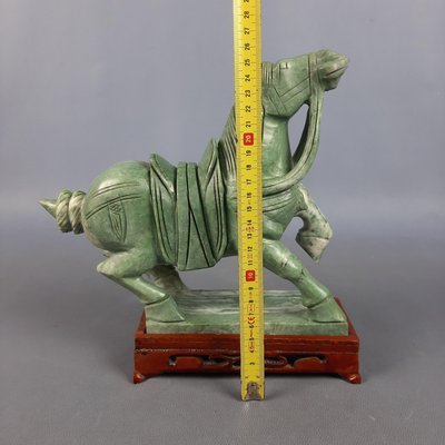 Chinese Jade Horse Sculpture on Wooden Base, 20th Century-PWG-2036746