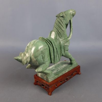 Chinese Jade Horse Sculpture on Wooden Base, 20th Century-PWG-2036746