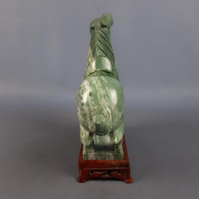 Chinese Jade Horse Sculpture on Wooden Base, 20th Century-PWG-2036746