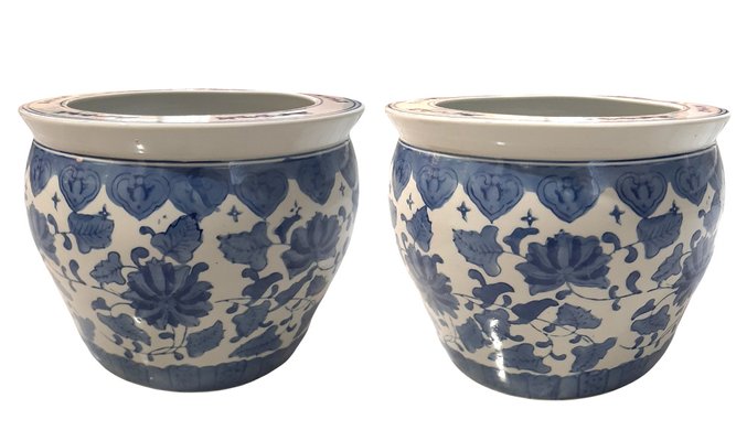 Chinese Jardiniere Porcelain with Crisantemos in Blue, 1920s, Set of 2-TCS-1175278