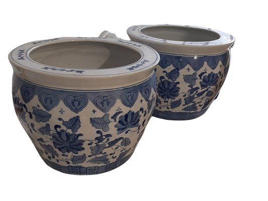 Chinese Jardiniere Porcelain with Crisantemos in Blue, 1920s, Set of 2-TCS-1175278