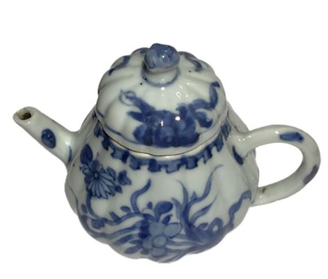 Chinese Kangxi Blue and White Porcelain Pumpkin Shaped Teapot-UCH-1224527