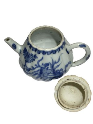 Chinese Kangxi Blue and White Porcelain Pumpkin Shaped Teapot-UCH-1224527