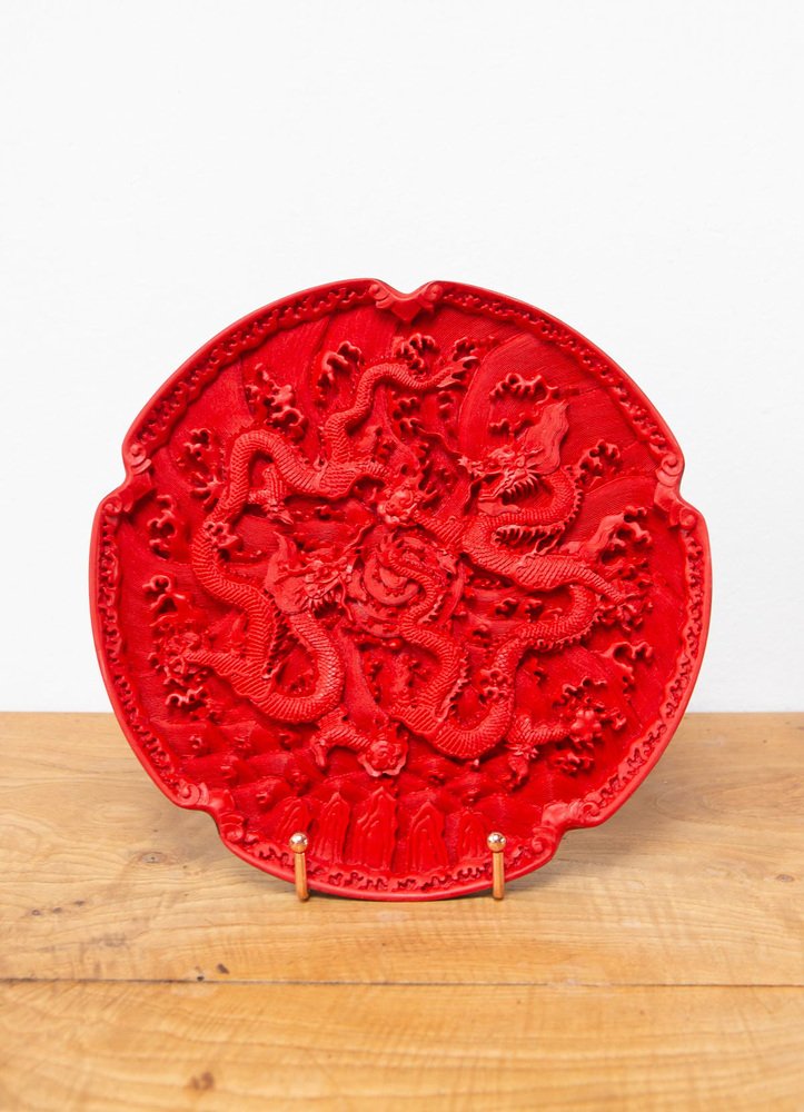 Chinese Lacquer Cinnabar Plate with Dragon