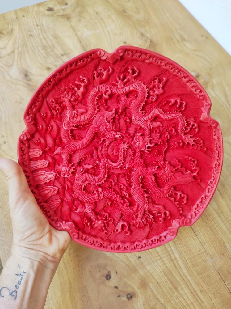 Chinese Lacquer Cinnabar Plate with Dragon