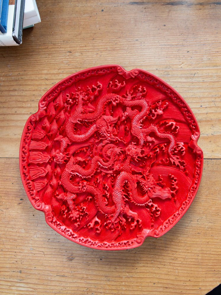 Chinese Lacquer Cinnabar Plate with Dragon