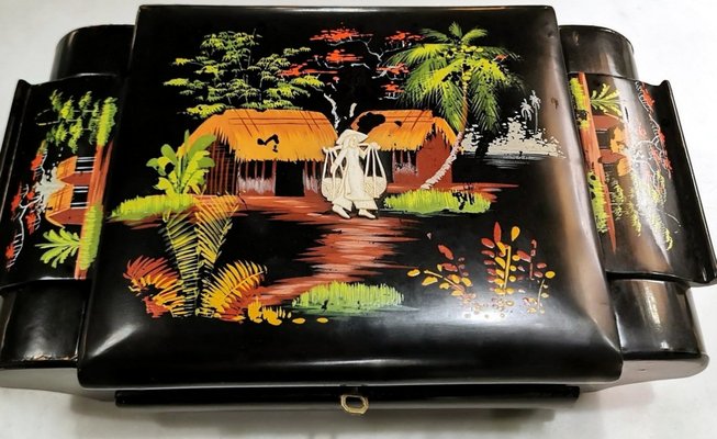 Chinese Lacquer Hand-Painted Box with Mirror-QRS-1264298