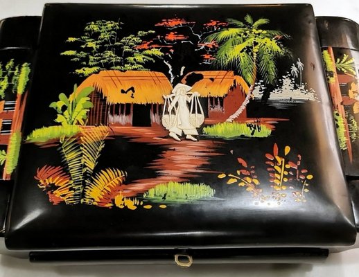 Chinese Lacquer Hand-Painted Box with Mirror-QRS-1264298