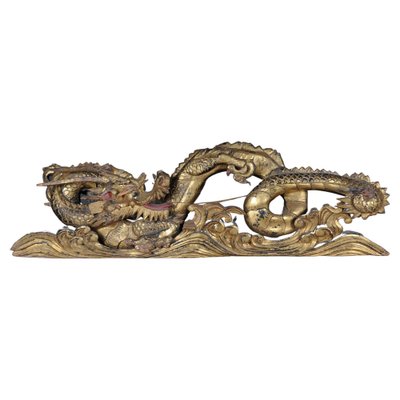 Chinese Ming Dragon Wall Decoration in Giltwood-FLW-1401742