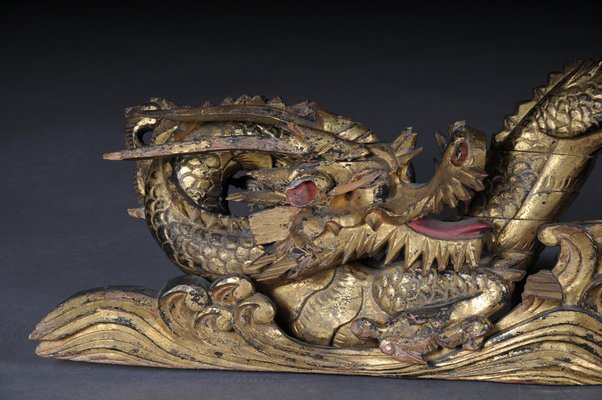 Chinese Ming Dragon Wall Decoration in Giltwood-FLW-1401742