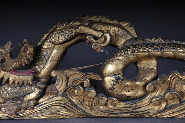 Chinese Ming Dragon Wall Decoration in Giltwood-FLW-1401742