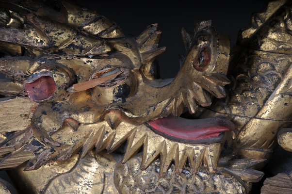 Chinese Ming Dragon Wall Decoration in Giltwood-FLW-1401742