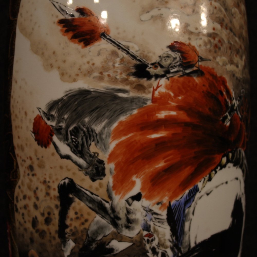 Chinese Painted Ceramic Vase with Warrior on Horseback, 2000s