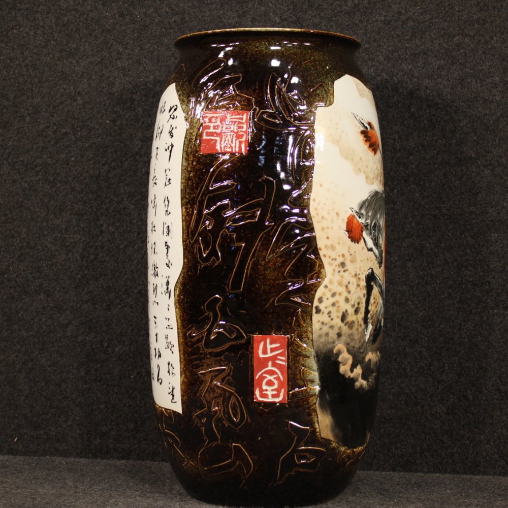 Chinese Painted Ceramic Vase with Warrior on Horseback, 2000s