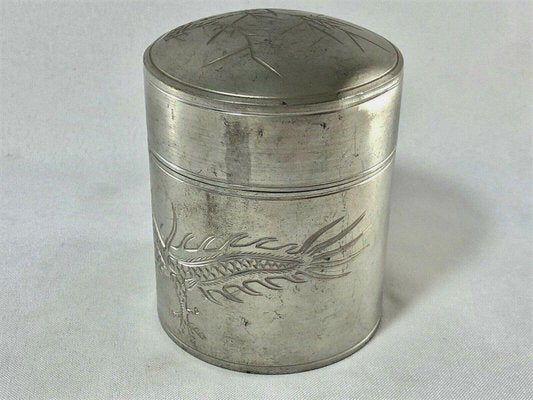 Chinese Pewter Tea Container with Dragon and Bamboo Decor-QKG-1330357