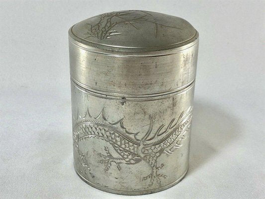 Chinese Pewter Tea Container with Dragon and Bamboo Decor-QKG-1330357