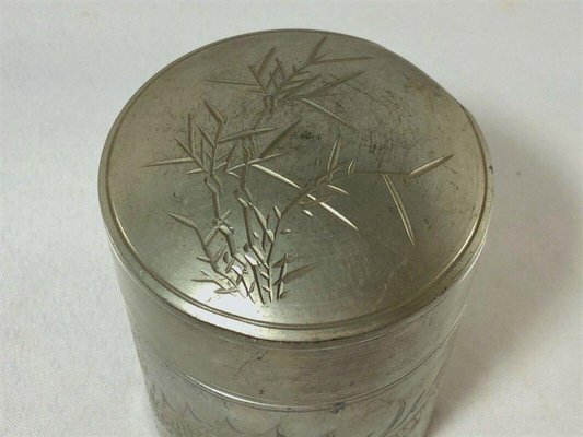 Chinese Pewter Tea Container with Dragon and Bamboo Decor-QKG-1330357